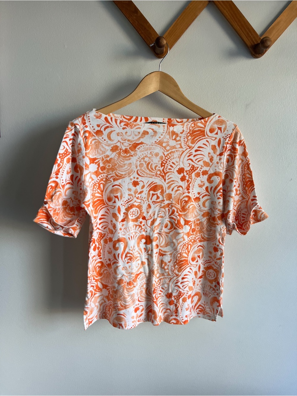 Ralph Lauren Orange and White Paisley Short Sleeve Top